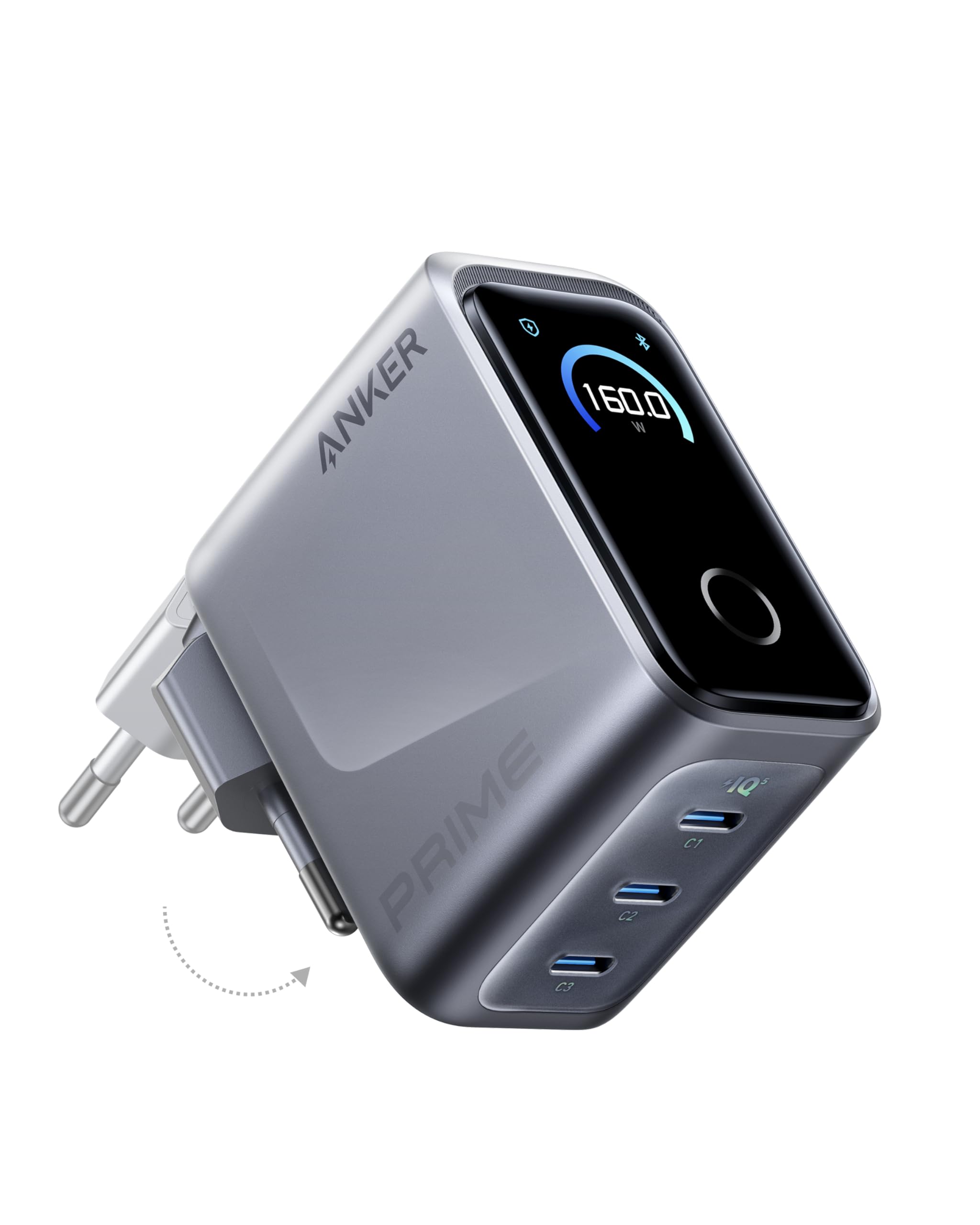 anker-prime-160w-usb-c-gan-ladeger-t-3-ports-smart-display-kompakter-3-fach-lade image 1