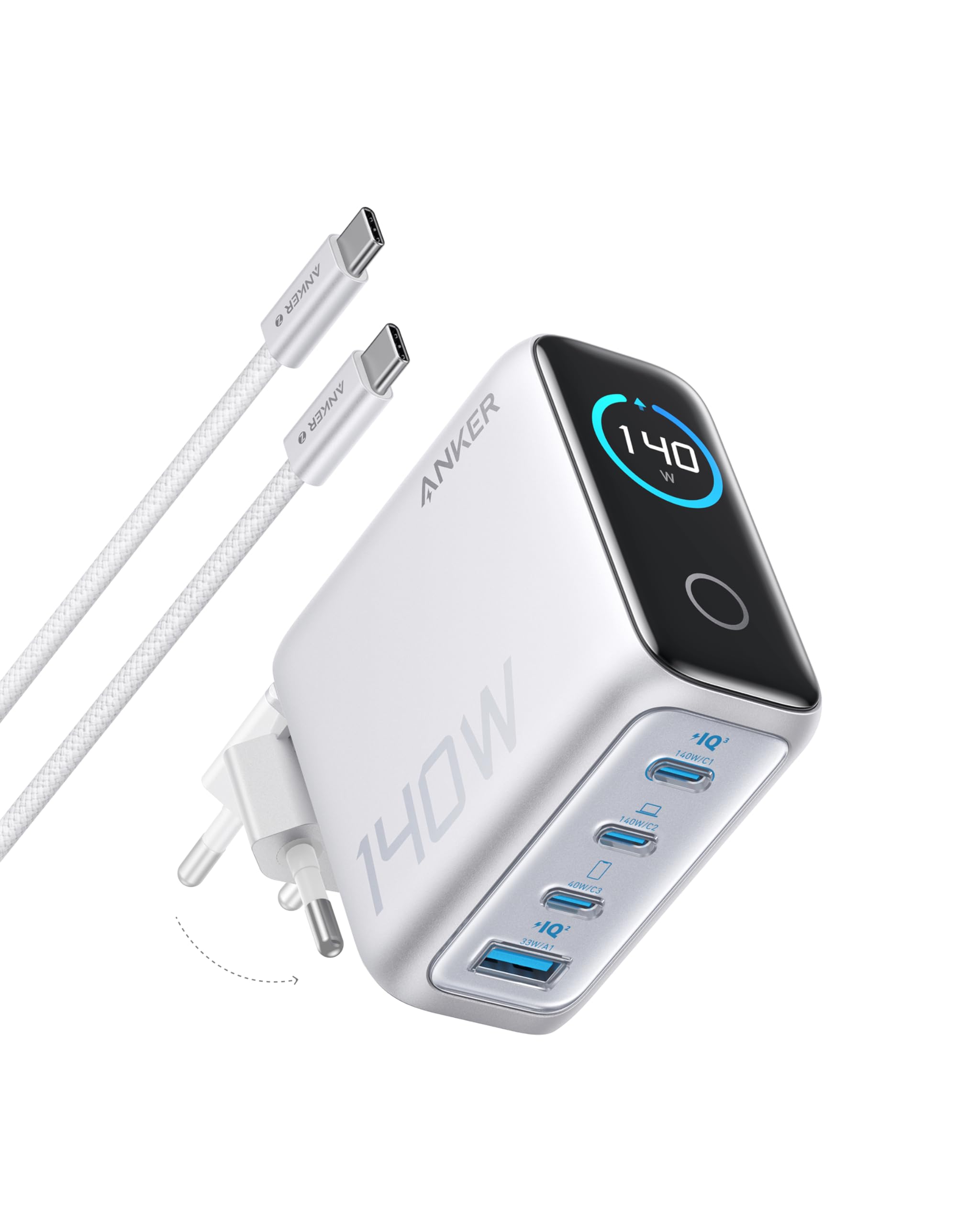 anker-140w-usb-c-ladeger-t-4-port-gan-netzteil-mit-touch-display-und-pd-3-1 image 7