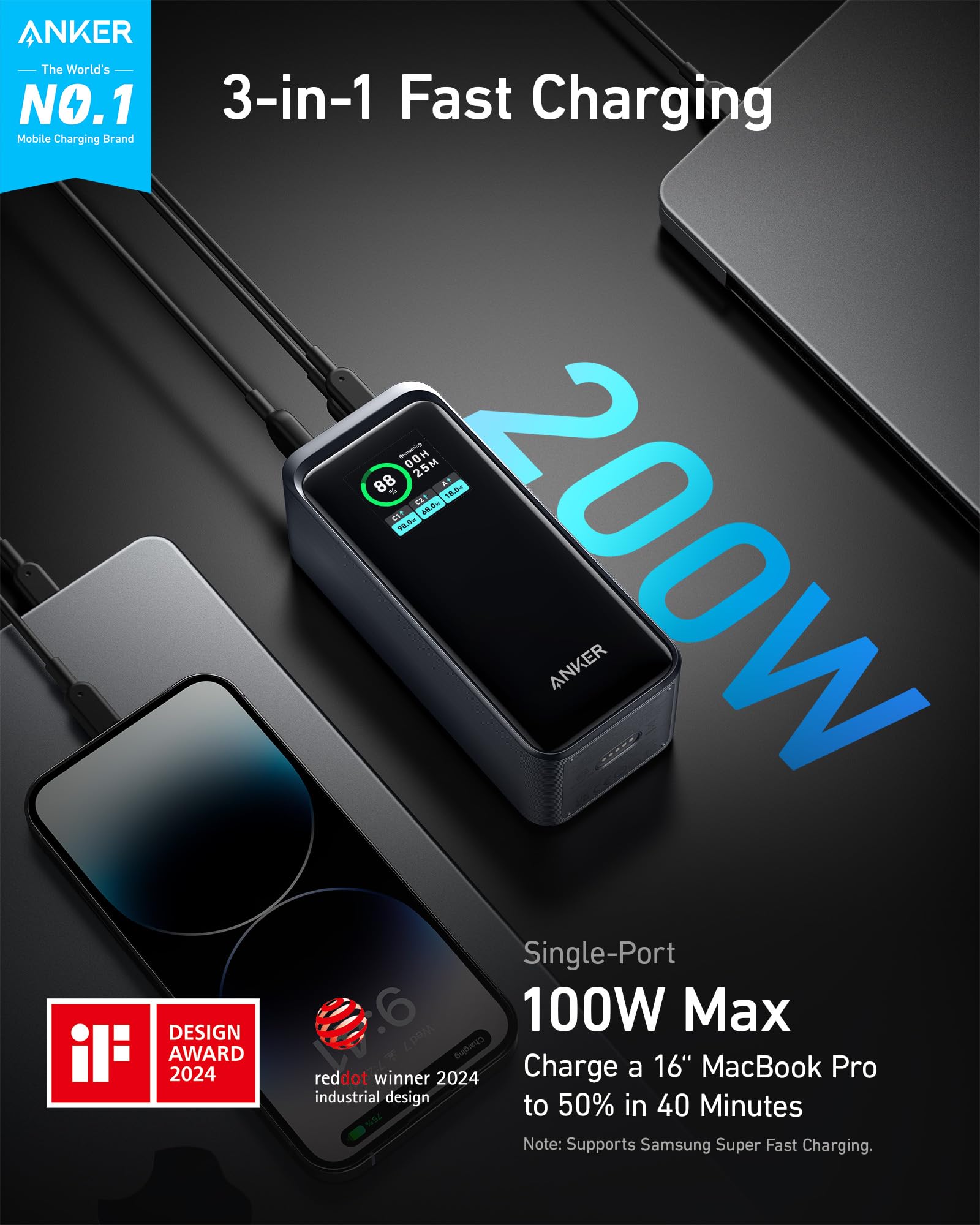 anker-prime-powerbank-20-000mah-72wh-200w-display-2x-usb-c-1x-usb-a image 2