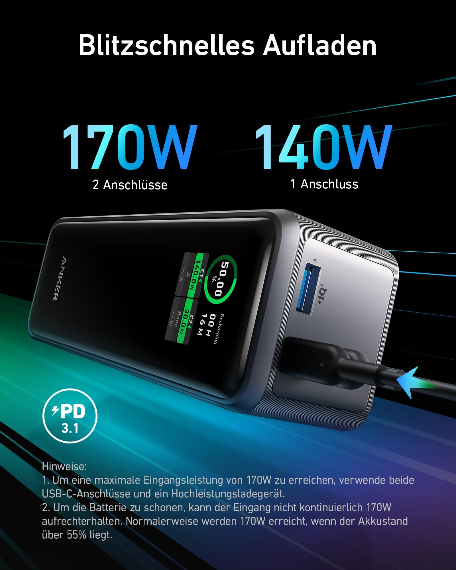anker-prime-27-650mah-powerbank-250w-3-ports-app-steuerung image 5