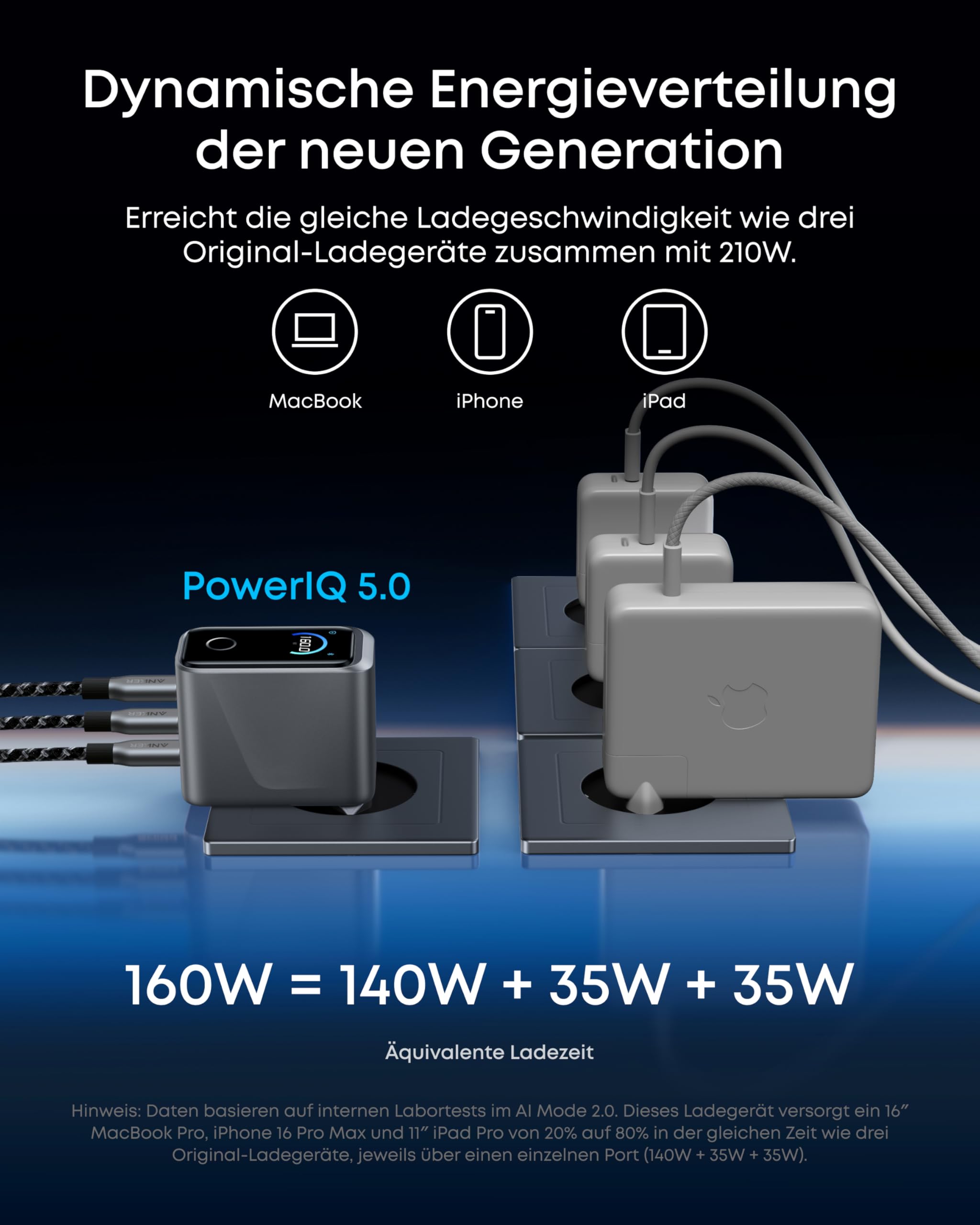 anker-prime-160w-usb-c-gan-ladeger-t-3-ports-smart-display-kompakter-3-fach-lade image 3