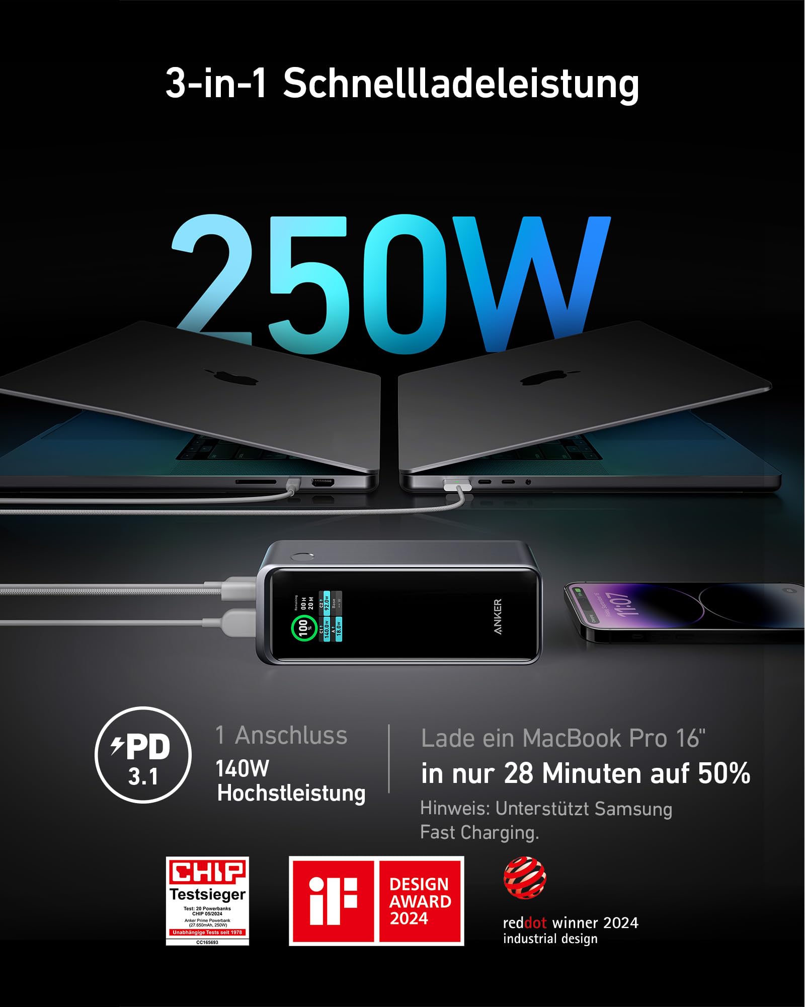 anker-prime-27-650mah-powerbank-250w-3-ports-app-steuerung image 2