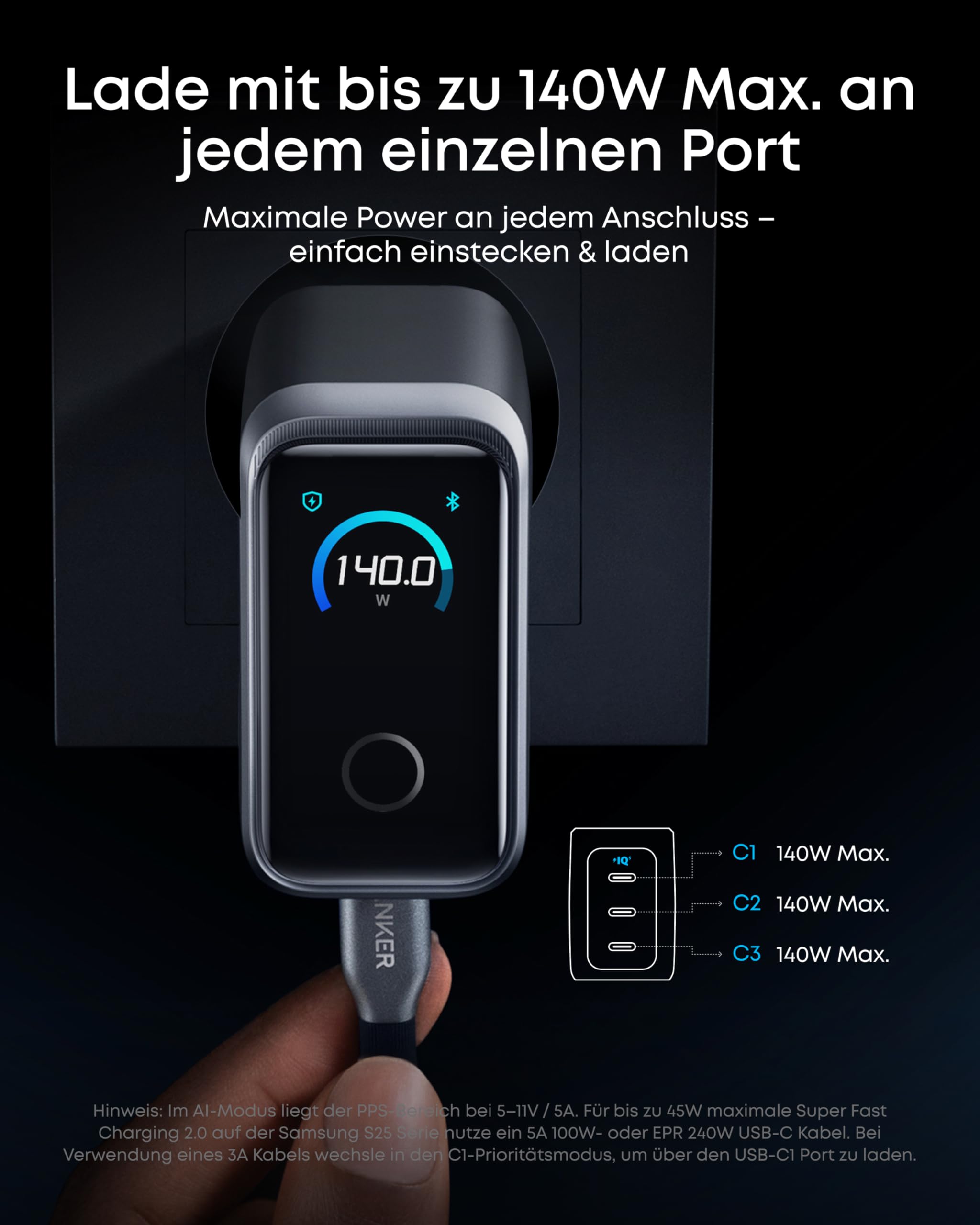 anker-prime-160w-usb-c-gan-ladeger-t-3-ports-smart-display-kompakter-3-fach-lade image 4