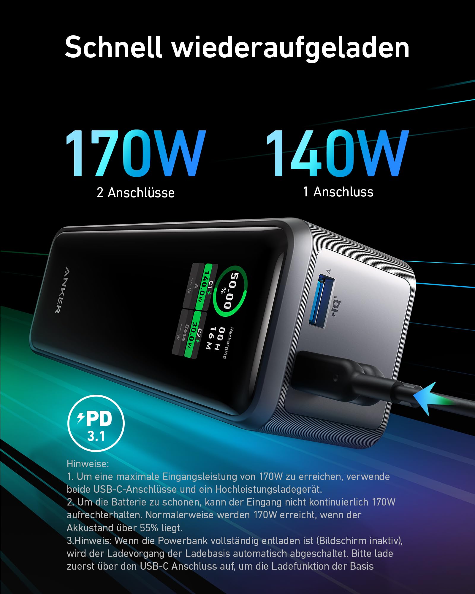 anker-prime-27-650mah-powerbank-250w-3-ports-app-steuerung image 3