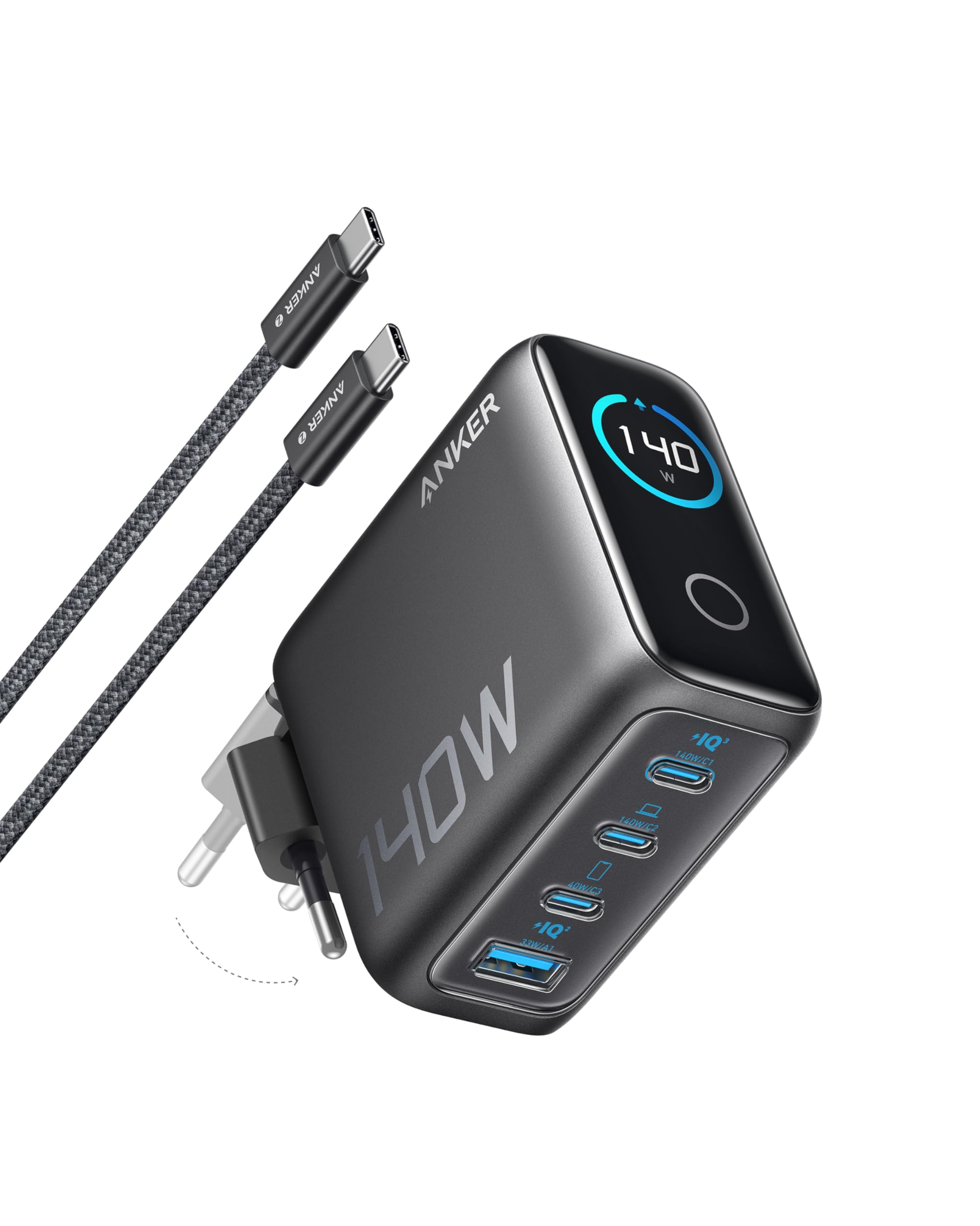 anker-140w-usb-c-ladeger-t-4-port-gan-netzteil-mit-touch-display-und-pd-3-1 image 1
