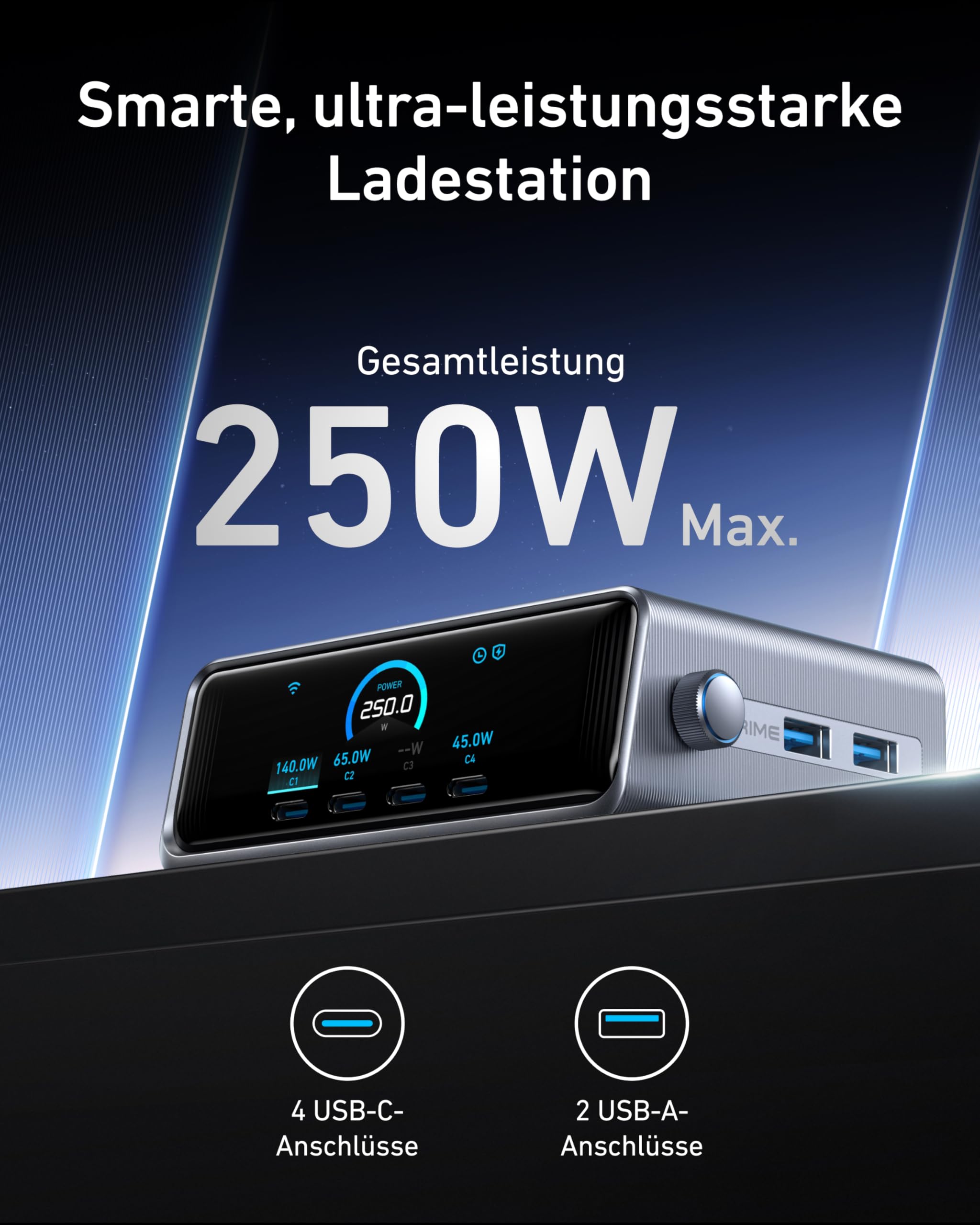 anker-prime-250w-ganprime-usb-c-ladeger-t-6-port-ladestation-mit-lcd-display-und image 2