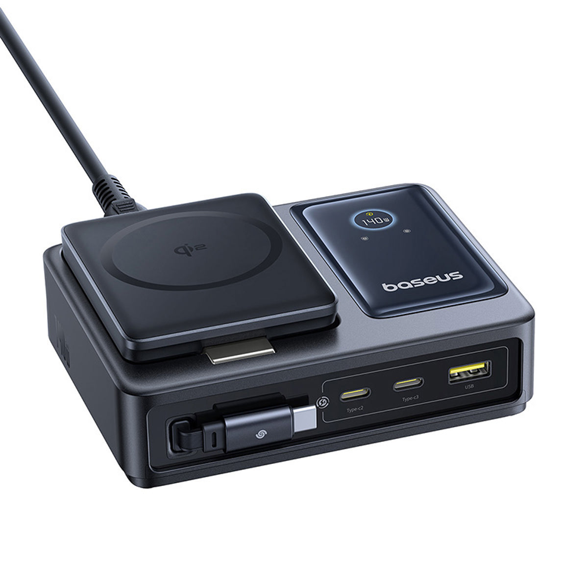 baseus-nomos-5-in-1-desktop-ladestation-qi2-140w-mit-einziehbarem-kabel image 6